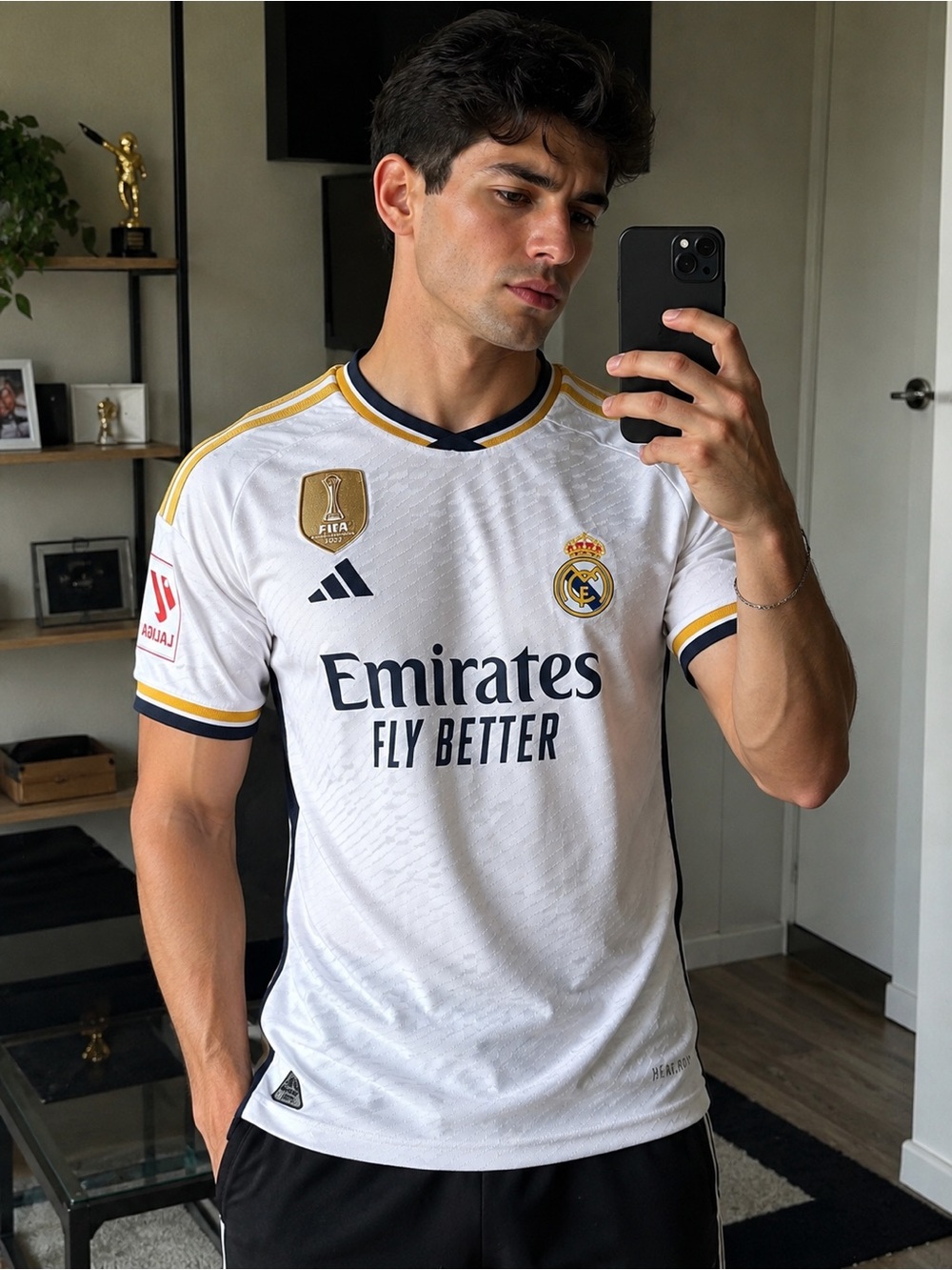 adidas White Tee with Gold Trim